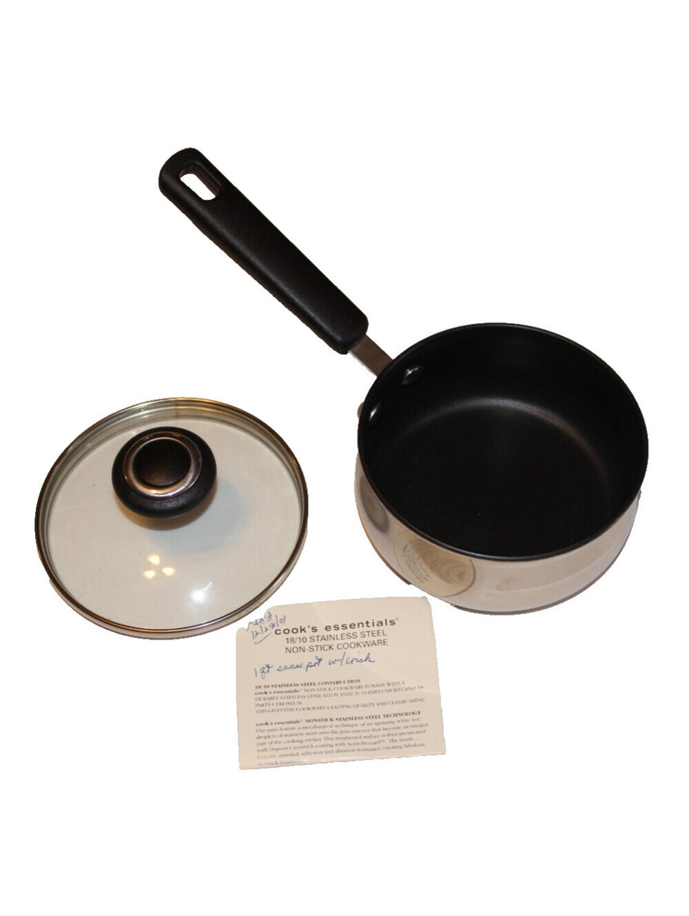 Cook’s Essentials 1 Qt Nonstick Saucepan Glass Lid 18/10 Stainless NOS NEW